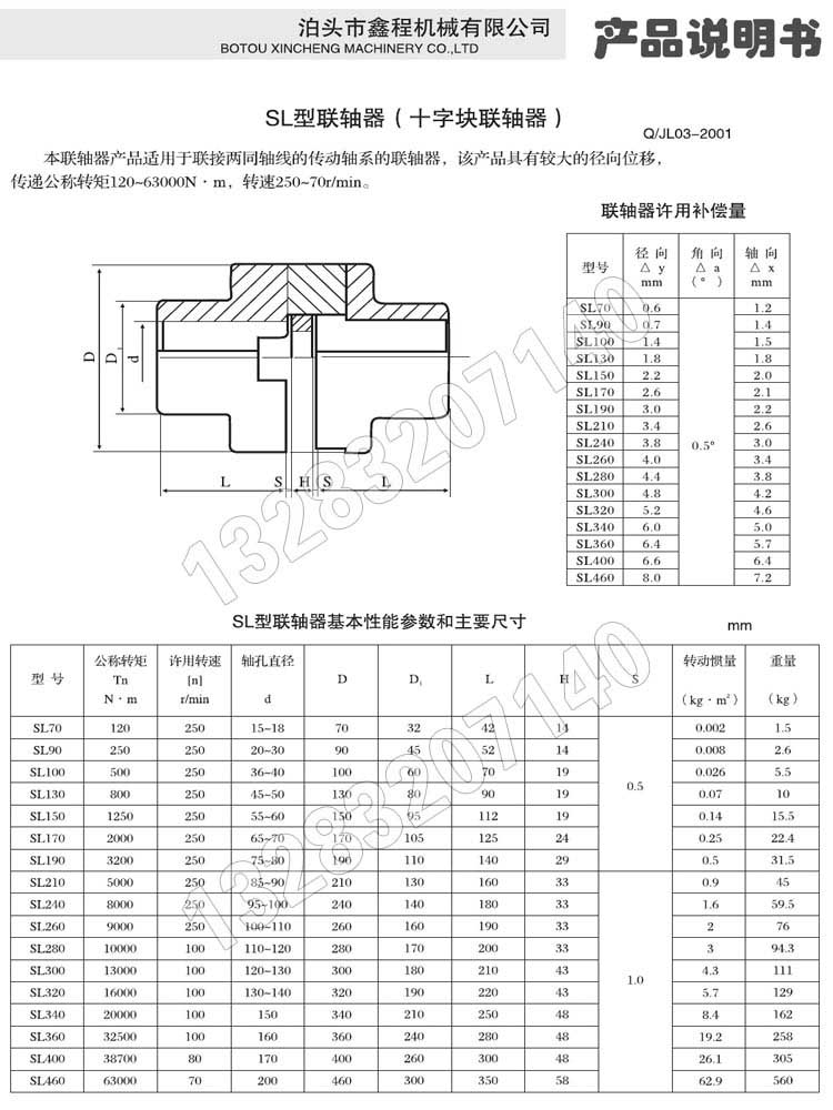 滑塊聯軸器參數